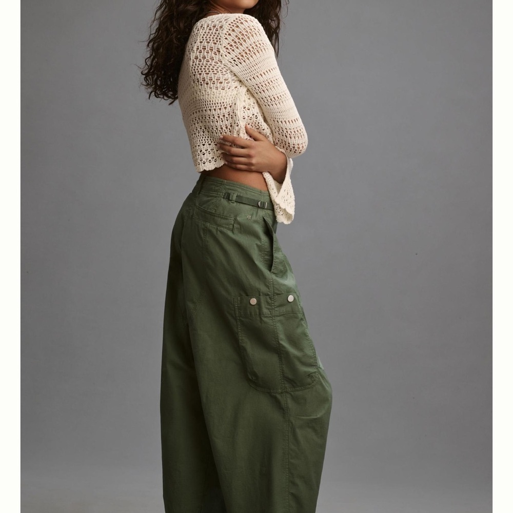 Anthropologie Olive Wide Leg Cargo Pants - Picture 3 of 14
